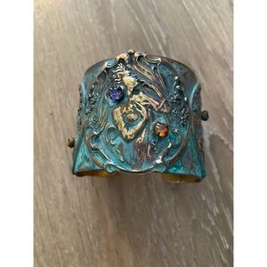 Elaine Coyne Woman Patina Brass Gemstone Cuff